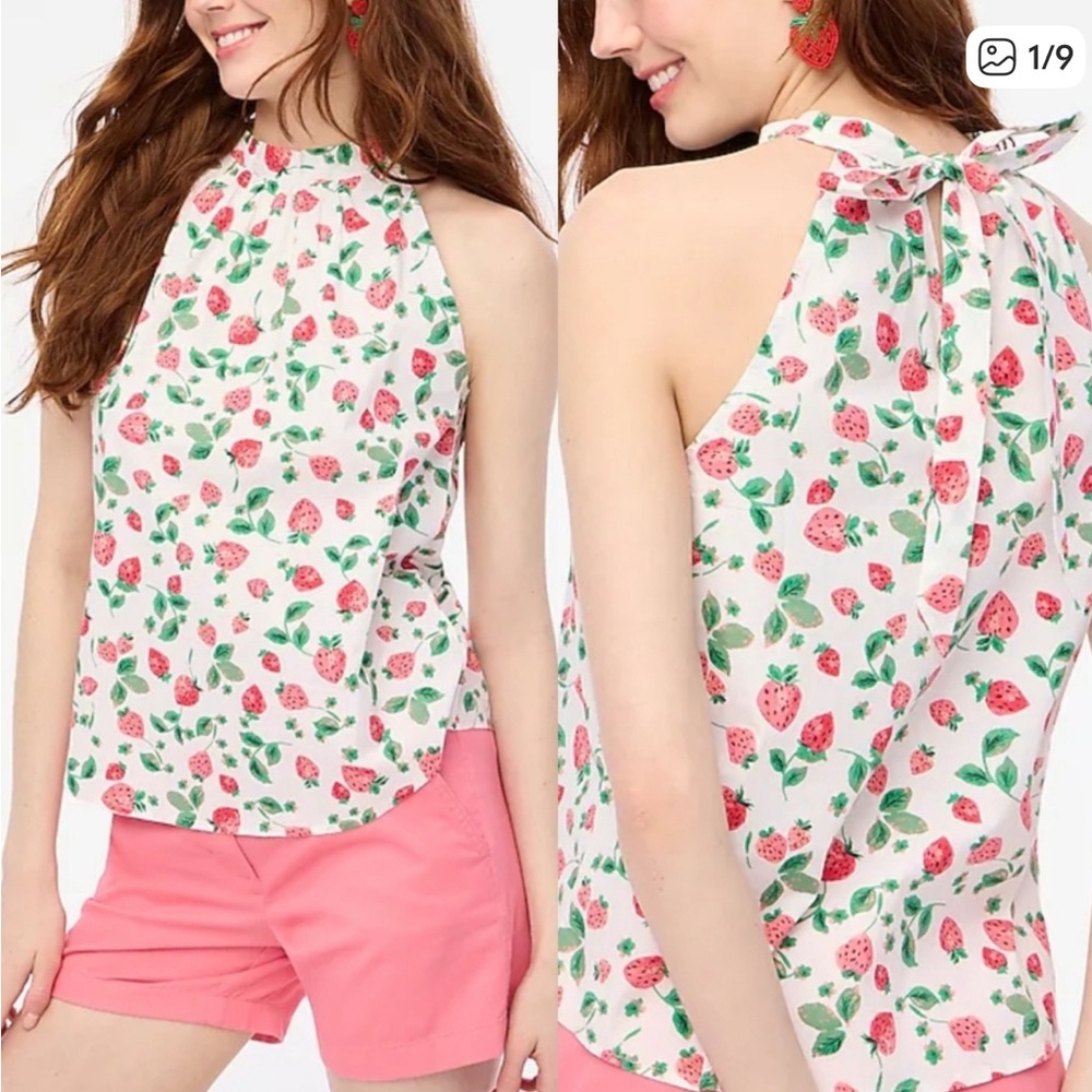 J. Crew Factory Strawberry Print Blouse - White and Red